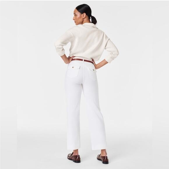 Spanx White High Rise Stretch Twill Cropped Wide Leg Button Pull On Pant XL - Picture 9 of 10
